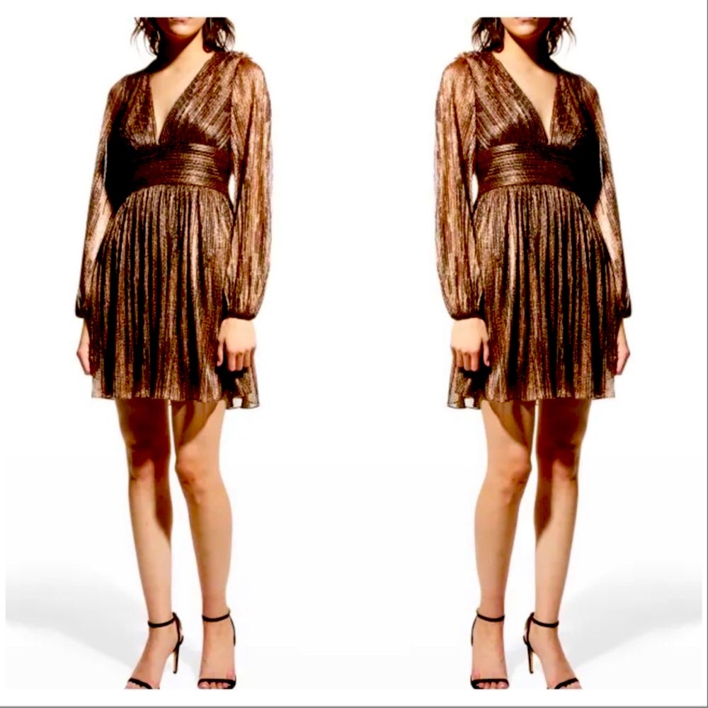 Aidan by Aidan Mattox pleated metallic cocktail dress